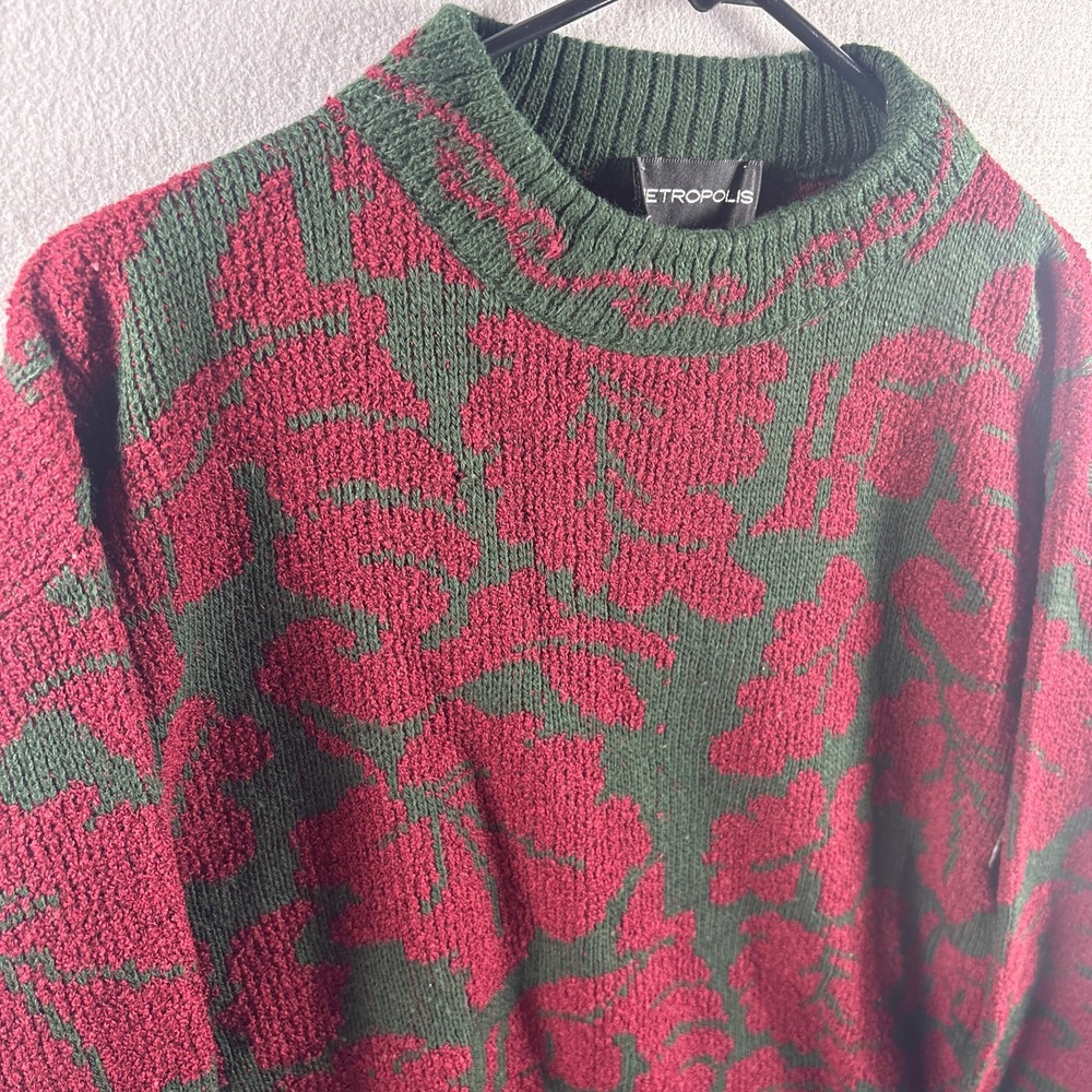 Vintage Made in Italy Fall Floral Leaves Print Sweater Medium Cabincore